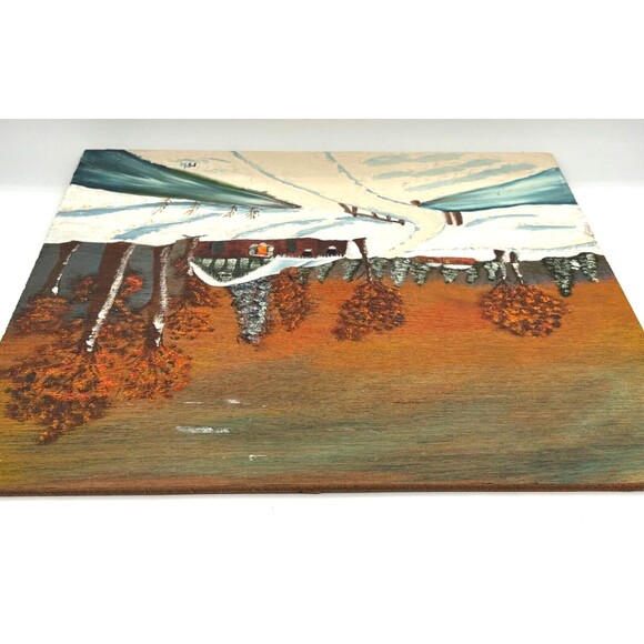 Winter Scene Painting Hand Painted Original Acrylic Rough Wood Raw Edge Signed - Picture 9 of 11